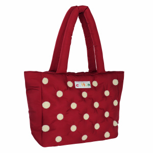 Sac fourre-tout matelassé en nylon souple grande capacité pour femme, idéal pour les trajets quotidiens, motif pois rouges duveteux, vente en gros - Product Image 2