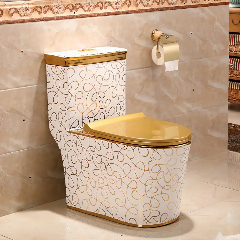 Penjualan terlaris dapat disesuaikan Siphon terpasang lantai kamar mandi siram satu bagian keramik Toilet warna emas