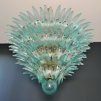 Lustre vintage en verre artistique multicouche vert sarcelle à motif feuille de palmier, style médiéval français, pour la décoration de villas, salons, salles à manger et halls d'entrée