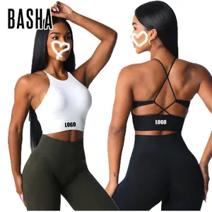 Soutiens-gorge de sport en nylon Bretelles halter Col haut Cordon de serrage Soutiens-gorge de yoga sans couture Vêtements de sport Hauts d'<span class=keywords><strong>exercice</strong></span> pour femmes - Product Image 1