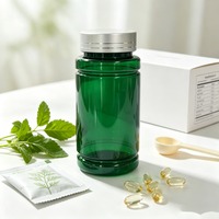 Flacon cylindrique transparent vert en PET de 180 cc avec bouchon à vis pour capsules, comprimés et emballage extérieur de suppléments naturels