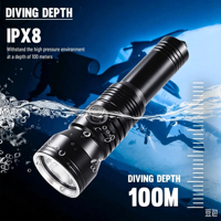 Lampe de plongée puissante IP68 étanche, profondeur de plongée 100m, SFT40 20W 2000 Lumens, lampe torche de plongée en alliage d'aluminium, lampe de poche LED de plongée