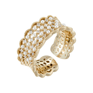 French Romantic Style Pearl Hollow Open Ring Flower Shape Adjustable Party Jewelry - Product Image 5