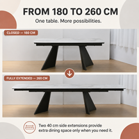Table à manger extensible de luxe moderne OEM, plateau en céramique, gain de place, plateau en pierre frittée, pieds en métal, mobilier de salle à manger