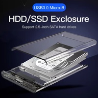 2.5 INCH USB 3.0 Pousser et tirer couvercle coulissant bord rond boîtier transparent pour disque dur mobile