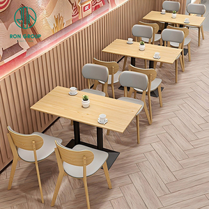 โต๊ะไม้แบบโค้งสี่เหลี่ยมสีฟ้าแบบนอร์ดิกโต๊ะสำหรับคาเฟ่และร้านอาหารพร้อมชุดเก้าอี้โซฟาเฟอร์นิเจอร์ที่นั่ง - Product Image 4