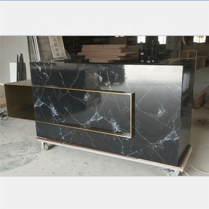 Bureau de réception de salon moderne, <span class=keywords><strong>comptoir</strong></span> de réception en marbre doré et noir, personnalisé - Product Image 2