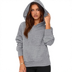Sudadera con Capucha Gris para Mujer, Mezcla de Algodón y Felpa, Manga Larga, Estilo Urbano, Estampado de Letras, Transpirable, Ropa de Invierno - Product Image 1