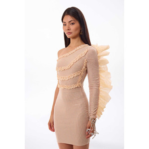 Mini Abito Monospalla con Volant in Cristallo - Product Image 6