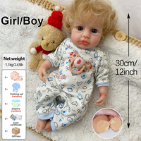 Poupée Reborn en Silicone de 30 cm avec Corps Souple, Yeux Ouverts, Cheveux Variés, Jouets pour Enfants, Cadeau de Noël