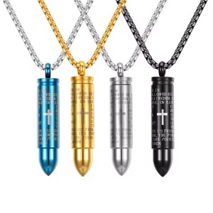 Hipérbole creativa grabado Taper Bullet colgante <span class=keywords><strong>de</strong></span> acero inoxidable urna <span class=keywords><strong>cenizas</strong></span> collar Cruz señores oración cremación ceniza collar - Product Image 1