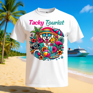 Camiseta Tacky Tourist, divertida idea de disfraz para vacaciones en crucero, para adultos, unisex, blanca - Product Image 3