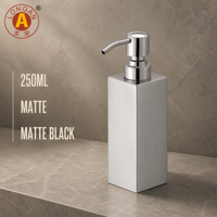 Distributeur de savon liquide 250 ml, flacon pompe pour savon pour les mains, pour comptoir de salle de bain, noir mat, carré D50xH187mm