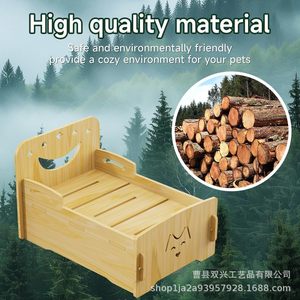 Wooden Cat <b>Bed</b> Rectangle Elevated Indoor Pet <b>Bed</b> For Cats All Seasons Cartoon Style - Product Image 3