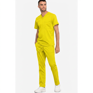Men's Black V-Neck <b>Scrub</b> <b>Top</b> With Pockets Cotton Polyester Woven Hospital Uniforms - Product Image 6
