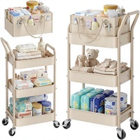 Chariot de rangement à 3 niveaux en métal pour couches de bébé, avec séparateurs amovibles et roulettes pivotantes à 360° verrouillables – Rangement pour chambre de nouveau-né