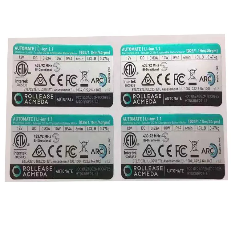 Stiker kode batang, label CE elektronik berperekat vinil perak matte tahan air untuk paket stiker