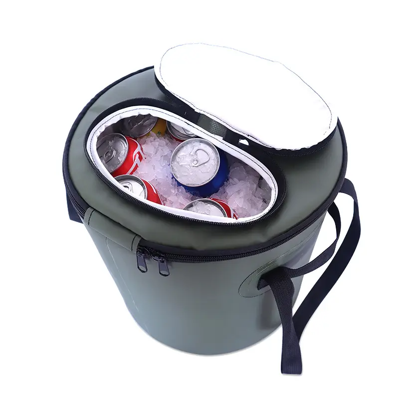 New Thermal Round Ice Beverage Cooling Bag Waterproof Insulated Heat Sealed Folding Cylinder Beer Bucket Cooler Bag With Handles