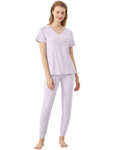 Liquidación de Stock: Conjunto de Pijama de Algodón de 2 Piezas para Mujer, Cuello en V, Estampado de Estrellas Rosas, Ropa de Dormir Suave, Disponible para Venta al Por Mayor - Product Image 2