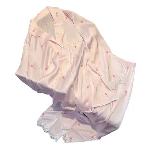 Pigiama Primaverile e Autunnale con Stampa Cartoon, <span class=keywords><strong>Camicia</strong></span> da <span class=keywords><strong>Notte</strong></span> in <span class=keywords><strong>Seta</strong></span> Satinata per Donne, Set con Finiture in Pizzo per Casa e <span class=keywords><strong>Notte</strong></span> - Product Image 5