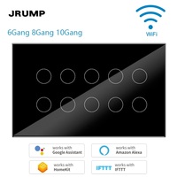 JRUMP 147 Série intelligente 4/5/6/8/10 Gang WIFI Interrupteur intelligent à fil neutre tactile intelligent avec panneau en verre Compatible Alexa Smart Life