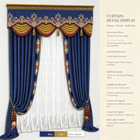 Rideaux bleu roi Yun Zhu avec broderie dorée, cantonnières et draperies de luxe pour la décoration de villas, salons et hôtels