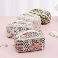 Sac de maquillage pliable imperméable à grande capacité en PU avec fermeture éclair, style ethnique bohème exclusif, logo personnalisé