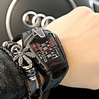 Montre sport à quartz pour homme, cadran moteur de course, bracelet en silicone, boîtier en alliage, affichage analogique, logo personnalisé, vente en gros