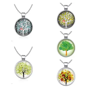 Custom Design Tree of Life Hope Glass Cabochon Pendant Chain Necklace