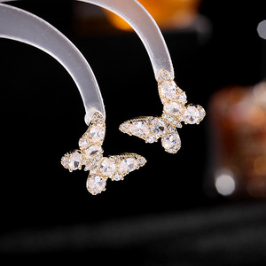 Pendientes de Fiesta de Lujo de Alta Calidad con Baño de Cobre y Circones Sólidos Morados con Diseño de Flor, Mariposa, Animal/Zodíaco para Mujer - Product Image 3