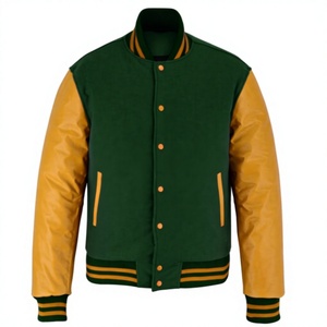 Chaqueta Varsity 2026 OEM Icónica Verde Bosque de Lana con Mangas de Cuero Amarillo para Hombre, Chaqueta de Invierno Calefactable de Alta Calidad y Bajo MOQ - Product Image 1