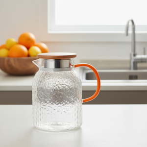 เหยือกน้ำแก้วความจุขนาดใหญ่พร้อมฝาปิดสำหรับใช้ในครัวดีไซน์เรียบง่าย - Product Image 2