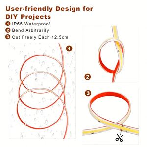 Bande <span class=keywords><strong>LED</strong></span> COB haute densité 12V 24V 5mm 8mm, ruban néon flexible sans points, étanche IP65, pour extérieur, certifié CE RoHS UL - Product Image 5