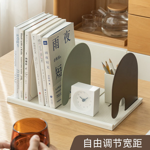 Desktop Bookshelf <b>Plastic</b> Storage <b>Rack</b> 1 Layer Standing Type Office Organizer File Frame Rectangle Shape Ivory White Morandi - Product Image 3