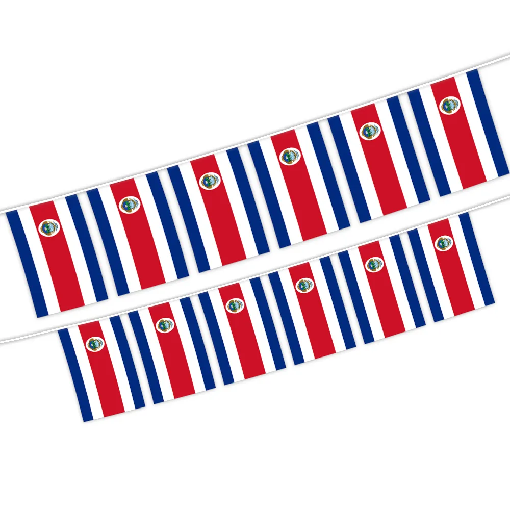 Fabricant de gros de drapeau du Costa Rica Bunting avec taille et motif personnalisés pour les décorations