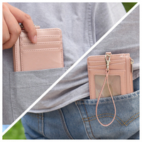 Portefeuille vertical en cuir PU RFID, style professionnel, avec fermeture éclair, porte-cartes multiples, porte-badge d'identité, dragonne et compartiment à monnaie