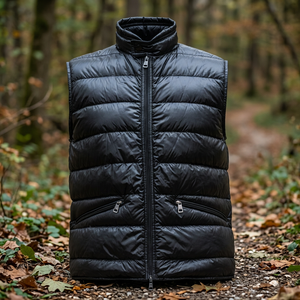 <b>Men's</b> <b>Black</b> Down Puffer <b>Vest</b> Stand Collar Zipper Closure Windproof Casual Winter Outerwear - Product Image 3