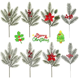 Ramas de pino artificiales Wanhui con bayas y flores para decoraciones navideñas - Product Image 1