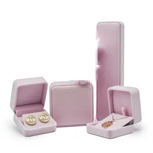 Kotak Cincin Liontin Kalung Rantai Panjang Merah Muda Beludru Premium Kotak Display Hadiah Perhiasan dengan Interior untuk Kemasan Perhiasan