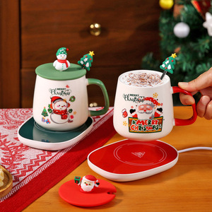 Christmas Thematic Ceramics Mugs With Santa And Snowman Design Red And Green Lids <b>Gift</b> Set For Holiday Season - Product Image 4