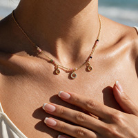 Collier Pendentif Cercle en Acier Inoxydable Plaqué Or 18K avec Perles de Tourmaline et Zircon Cubique pour Femme, Style Bohème Délicat, Vente en Gros OEM