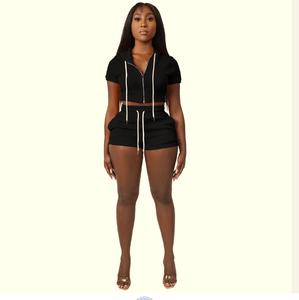 Conjunto de Dos Piezas de Top Corto con Capucha y Cardigan con Cremallera y Cuentas, Estilo Casual para <span class=keywords><strong>Mujer</strong></span>, Color Sólido, Estilo Europeo y Americano - Product Image 5