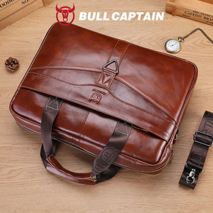 BULLCAPTIAN Men's Genuine Leather <b>Briefcase</b> Business Casual Commuting Bag Portable Crossbody Shoulder Bag 15.5-inch Laptop Bag - Product Image 4