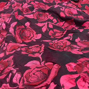 140cm赤いバラのカット花桑シルクポリエステルブレンド生地衣料品 - Product Image 4