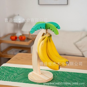 Wooden Banana <b>Rack</b> With Artificial Leaves 33cm Height <b>Kitchen</b> Storage Organizer Eco-Friendly Fruit Holder Living Room Decoration - Product Image 1