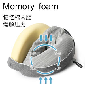 Almohada de viaje portátil en forma de U de espuma viscoelástica para el cuello, soporte para siesta en avión u oficina, diseño gris sólido - Product Image 4