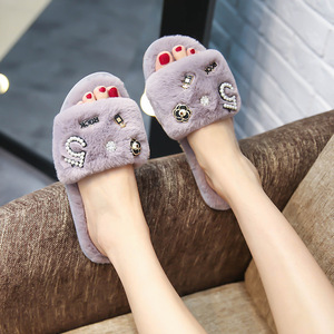 Ensemble sexy pour femme : pantoufles Auger, sandales à fleurs et perles, sandales imprimées mignonnes, tongs roses, sandales en fourrure véritable et moelleuse pour femme - Product Image 6