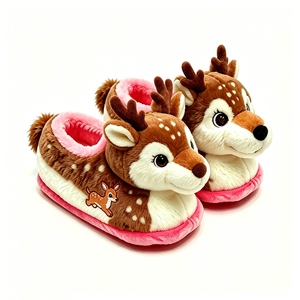Pantoufles en peluche personnalisées en forme de cerf pour enfants, unisexes, cadeau de Noël, doublure en polaire douce avec design brodé - Product Image 4