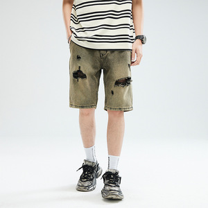 <span class=keywords><strong>Pantalones</strong></span> <span class=keywords><strong>Vaqueros</strong></span> Anchos de Mezclilla para <span class=keywords><strong>Hombre</strong></span> de Alta Calidad, Estilo Vintage Urbano con Acabado Desgastado y Roturas - Product Image 2