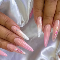 Faux ongles longs à presser, style stiletto, rose, French, couvrance totale, en gel souple acrylique, 10 pièces